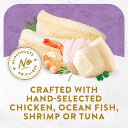 Crafted With Hand-Selected Chicken, Ocean Fish, Shrimp or Tuna