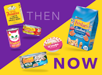 Friskies History, 1934 to Today product shots side by side