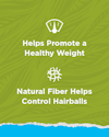 Ayuda a mantener un peso saludable. La fibra natural ayuda a controlar la formación de bolas de pelo.