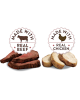 made with real beef and made with real chicken
