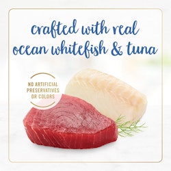 Crafted with real Ocean Whitefish & Tuna. No artificial preservatives or colors.