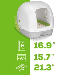 El sistema con cubierta de Tidy Cats Breeze mide 16.9 × 15.7 × 21.3