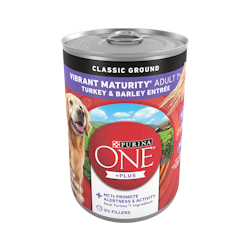 Purina ONE +Plus Vibrant Maturity Adult 7+ Classic Ground Turkey & Barley front of pack