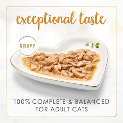 Exceptional taste. Gravy. 100% complete & balanced for adult cats.