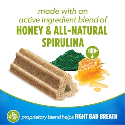 Made with an active ingredient blend of honey & all-natural spirulina. Proprietary blend helps fight bad breath.