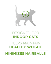 Está diseñado para gatos domésticos, ayuda a mantener un peso saludable y minimiza las bolas de pelo