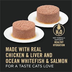 Made With Real Chicken & Liver And Ocean Whitefish & Salmon For A taste Cats Love