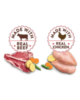 made with real beef and made with real chicken