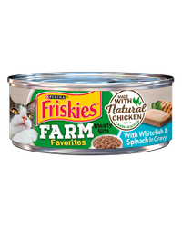 friskies farm favorites pate with chicken whitefish spinach wet cat food