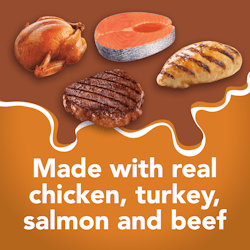 Made with real chicken salmon turkey and beef