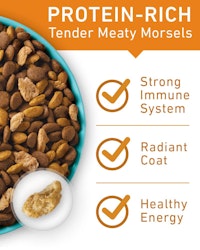 Protein rich tender meaty morsels strong immune system radiant coat healthy energy
