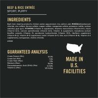 Ingredientes del alimento húmedo para cachorros Pro Plan Sport con alto contenido de proteínas de carne de res y arroz