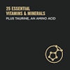 Con 25 vitaminas y minerales esenciales más taurina, un aminoácido