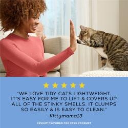 5 star review of Tidy Cats LightWeight: "We love Tidy Cats LightWeight. It's easy for me to lift and covers up all of the stinky smells. It clumps so easily and is easy to clean." - Kittymama13