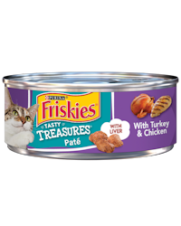 Alimento húmedo para gatos con paté de pavo, pollo e hígado Friskies tesoros sabrosos