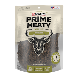 Prime Meaty Tender Bits With Real Venison Natural Dog Treats package
