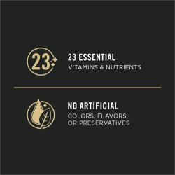Veintitrés vitaminas y nutrientes esenciales, sin colorantes, saborizantes ni conservantes artificiales