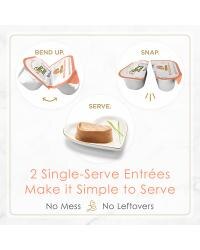 Two break-apart tubs. Two single serve entrees. No mess, no leftovers.