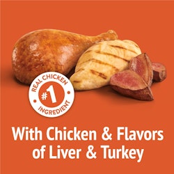 With Chicken & Flavors of Liver & Turkey. Real chicken #1 ingredient.