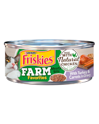 friskies farm favorites pate with chicken turkey carrots wet cat food