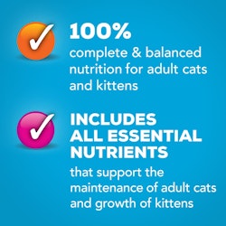 100 percent complete and balanced nutrition for adult cats and kittens includes all essential nutrients
