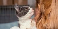 cat with woman with red hair