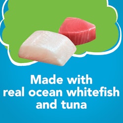 Hecho con carne real de pescado blanco marino y atún