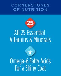 cornerstones of nutrition, all 25 essential vitamins and minerals, omega-6 fatty acids for shiny coat
