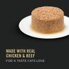 Hecho con carne real de pollo y de res para lograr un sabor que los gatos aman