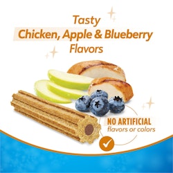 Tasty chicken, apple & blueberry flavors. No artificial flavors or colors.
