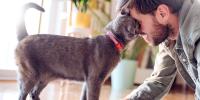 bearded man nuzzling his cat