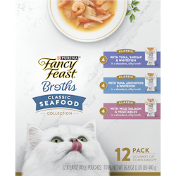 Purina Fancy Feast Lickable Wet Cat Food Broth Complement Classics Collection Variety Pack
