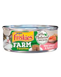 alimento húmedo para gatos con salmón y espinaca friskies farm favorites pate