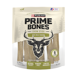 Prime Bones Chew Stick With Wild Venison Large Dog Treats package.