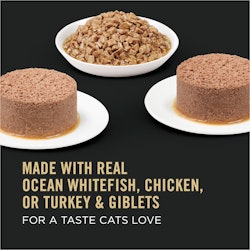 Made with real ocean whitefish, chicken, or turkey & giblets for a taste cats love