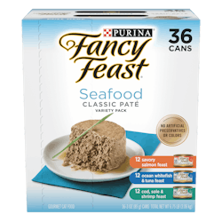 Fancy Feast Classic Paté Seafood Collection Wet Cat Food Variety Pack – 36 Cans