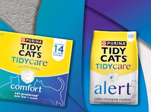Tidy Care Comfort and Tidy Care Alert packaging on graphic background