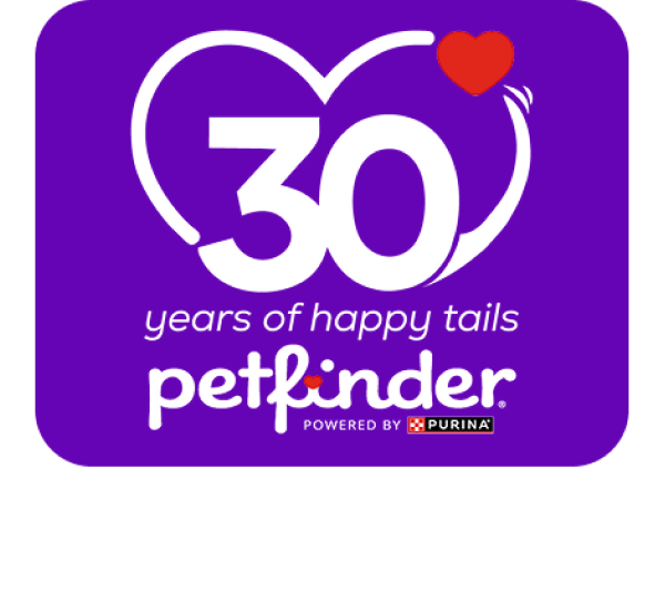 Petfinder 30 Years of Happy Tails anniversary logo.
