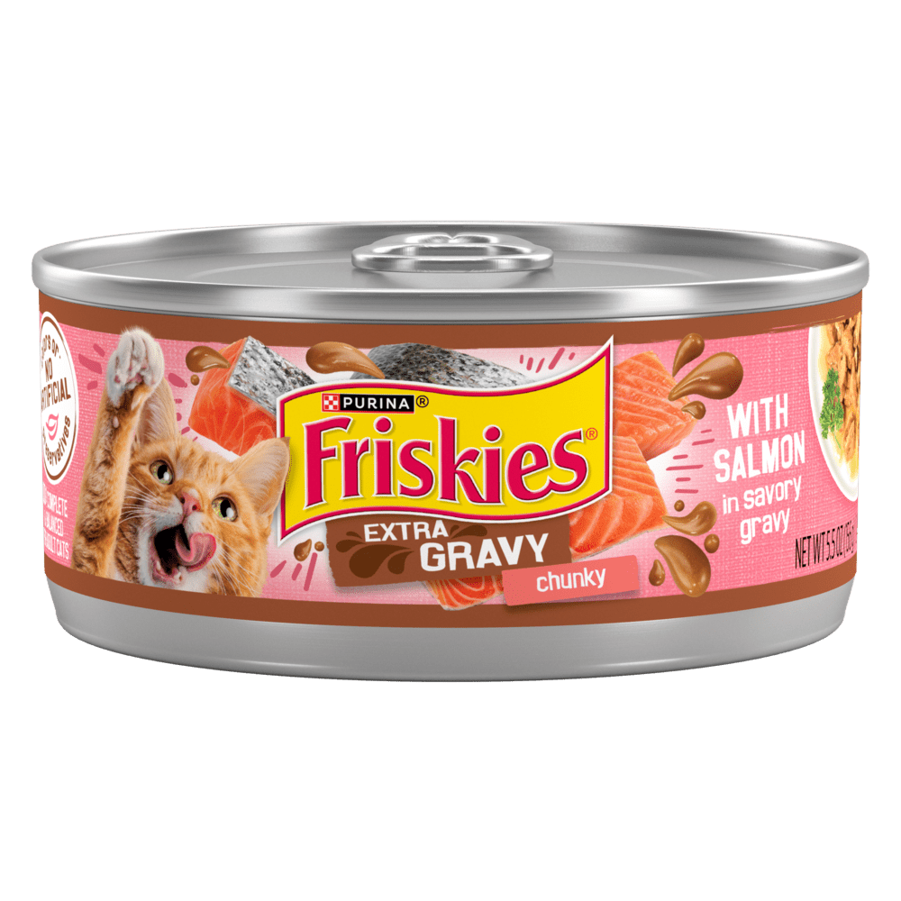 Friskies Extra Gravy Chunky with Salmon in Savory Gravy Canned Cat Food Friskies Extra Gravy Chunky with Salmon in Savory Gravy Canned Cat Food