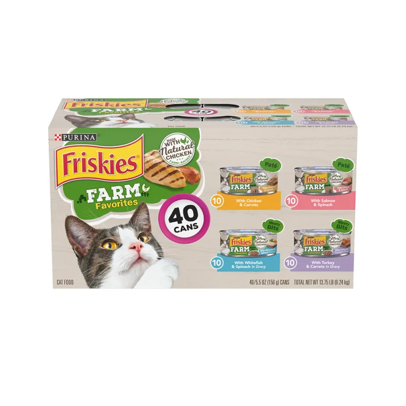 Paquete variado de 40 unidades de alimento húmedo para gatos Friskies favoritos de la granja