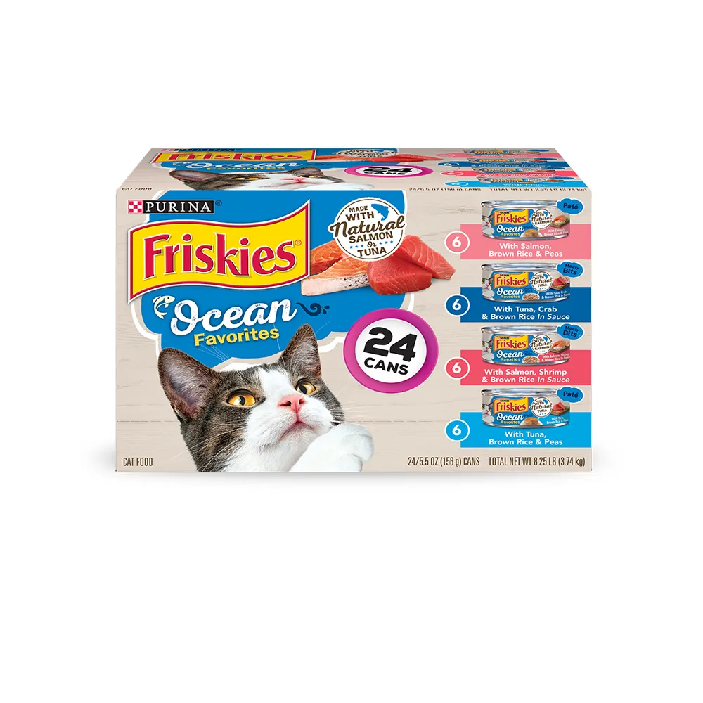 Alimento húmedo para gatos Friskies Ocean Favorites en paquete variado de 24 unidades 