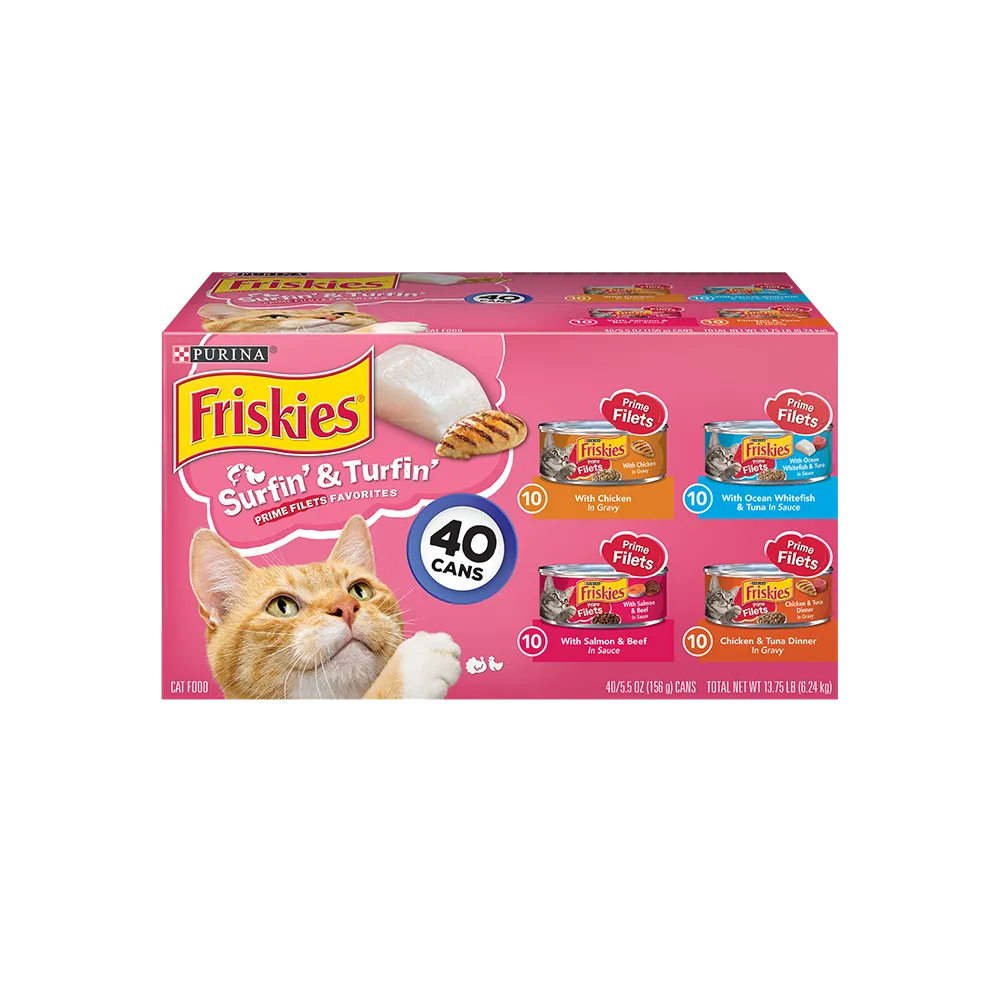 Friskies Surfin' & Turfin' Prime Filets Favorites Wet Cat Food 40 Ct Variety Pack
