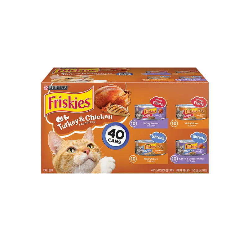 Paquete variado de 40 unidades de alimento húmedo para gatos Friskies Turkey & Chicken Favorites