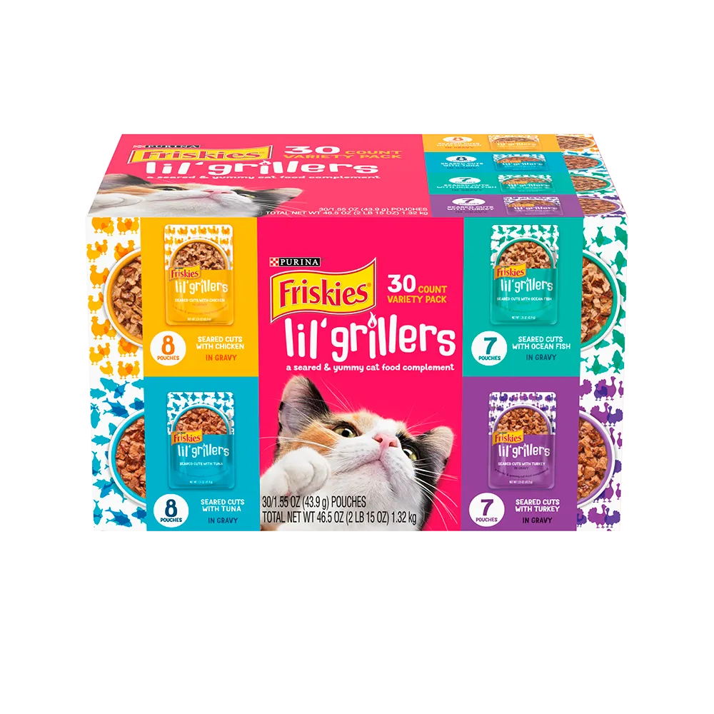 Paquete variado de 30 unidades de complemento de alimento para gatos Friskies Lil' Grillers
