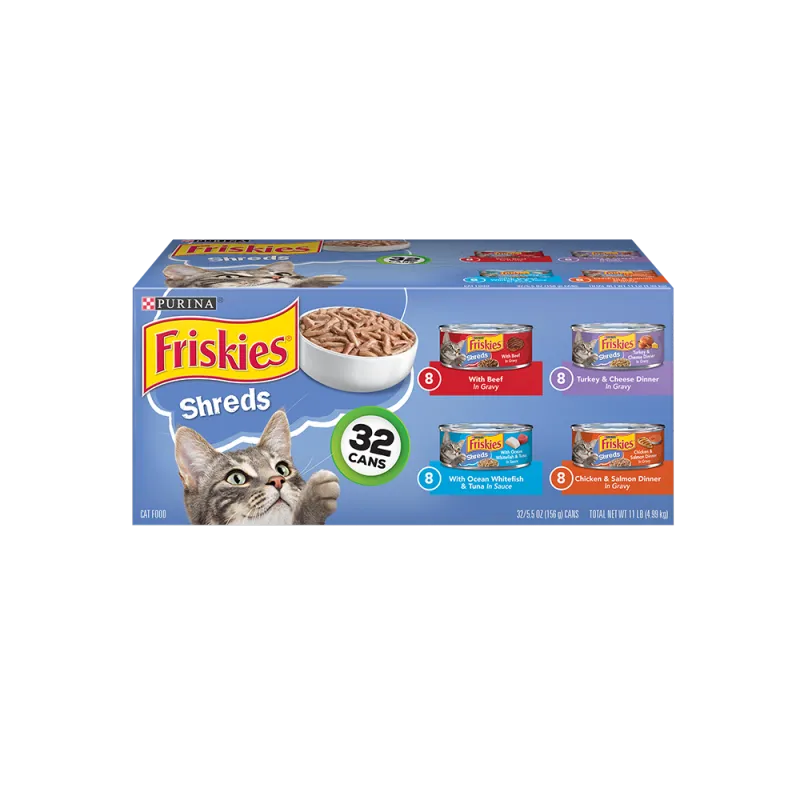 Paquete variado de 32 unidades de alimento húmedo para gatos Friskies Shreds