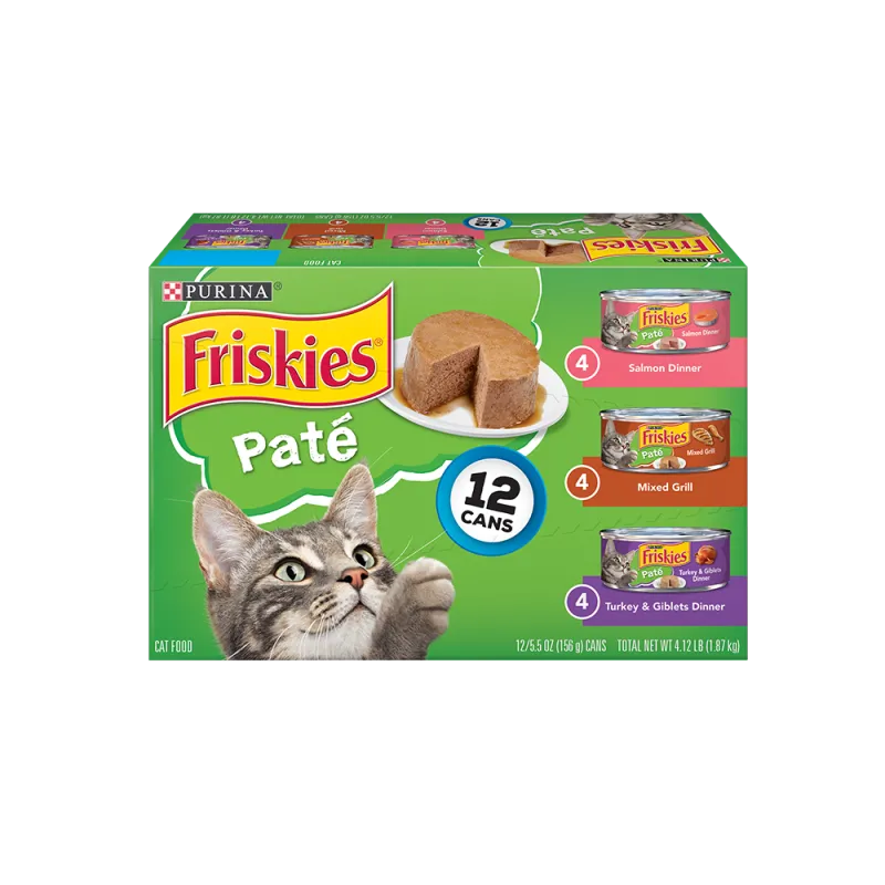 Paquete variado de 12 unidades de alimento húmedo para gatos Friskies paté