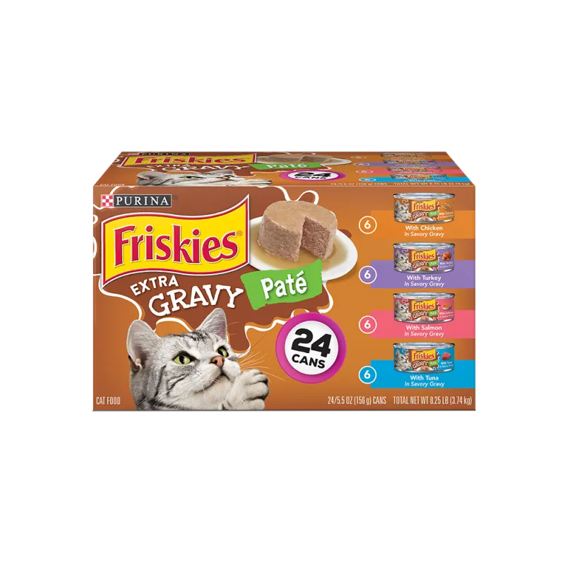 Paquete Surtido de 24 unidades de alimento húmedo para gatos Friskies Paté con salsa extra