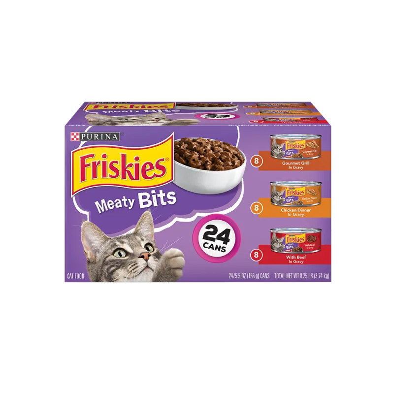 Alimento húmedo para gatos Friskies Meaty Bits en paquete variado de 24 unidades