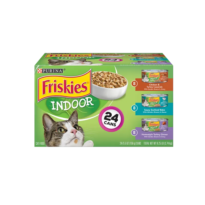 Paquete variado de 24 unidades de alimento húmedo para gatos Friskies Indoor