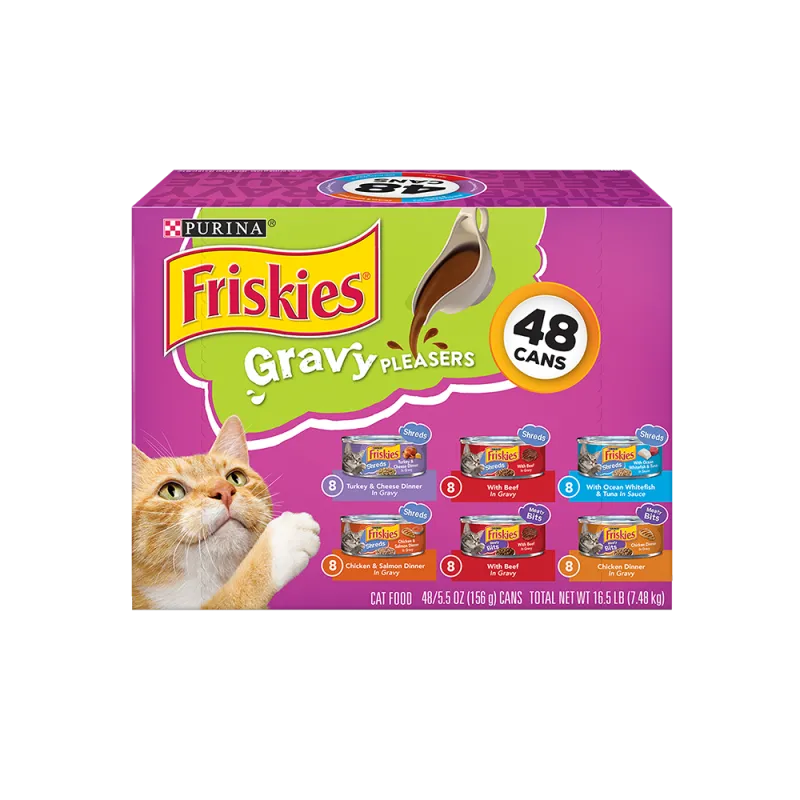 Paquete variado de 48 unidades de alimento húmedo para gatos Friskies Gravy Pleasers